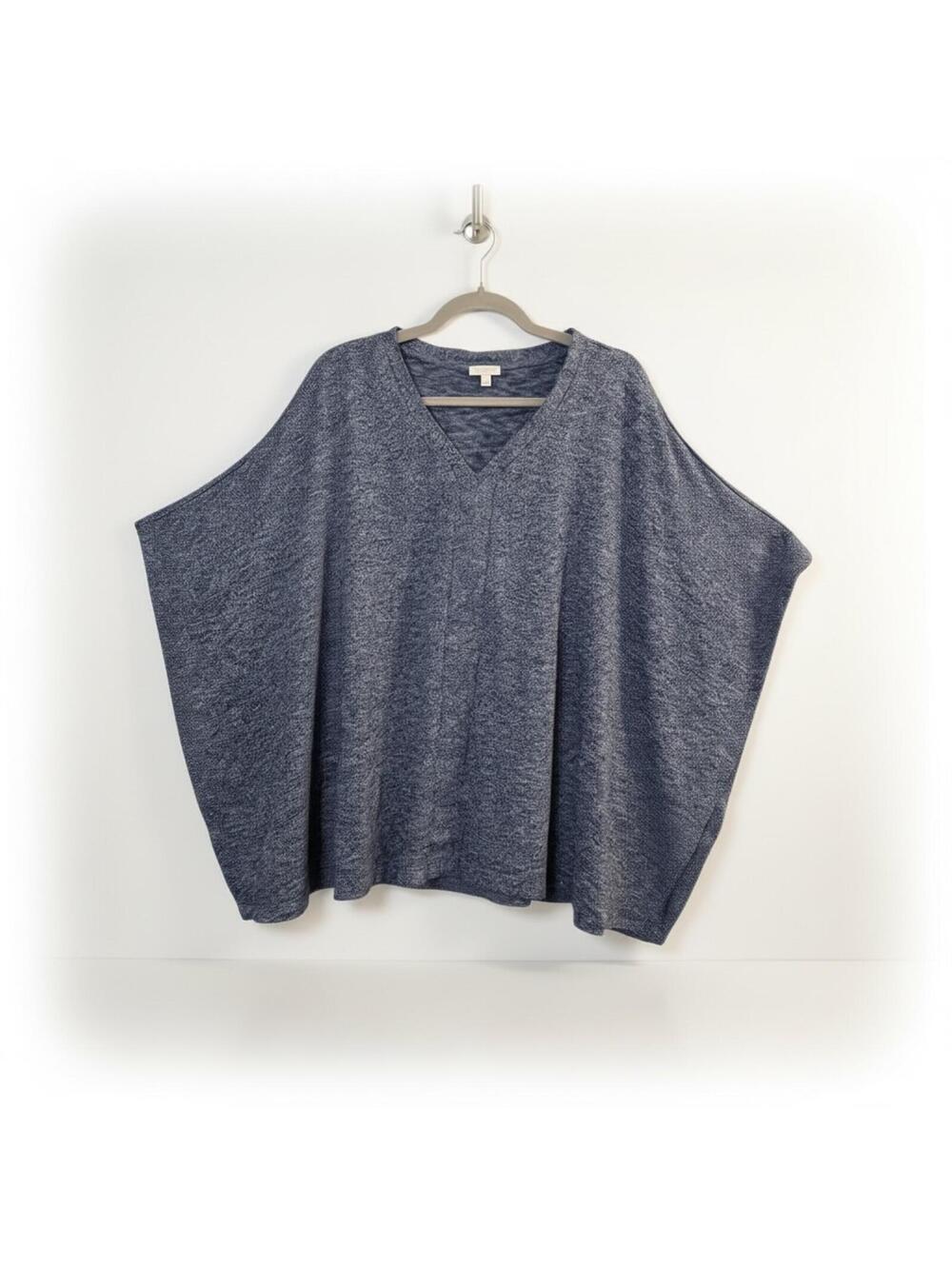 Talbots Blue Marled Poncho Top 2X/3X Plus Size V-Neck Button Sleeve Oversized